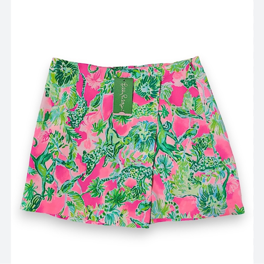 Lilly Pulitzer Pink Tropical Print Skort with Green Accents